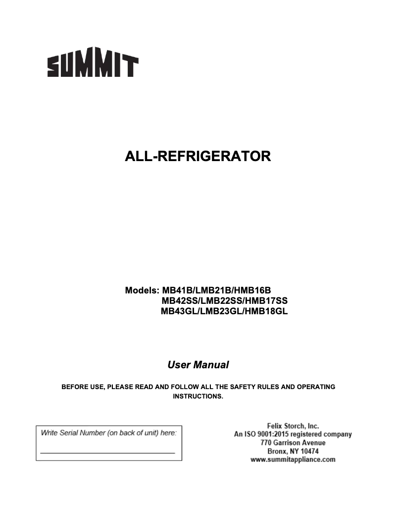 Page 1 de la notice Manuel utilisateur Summit MB41B