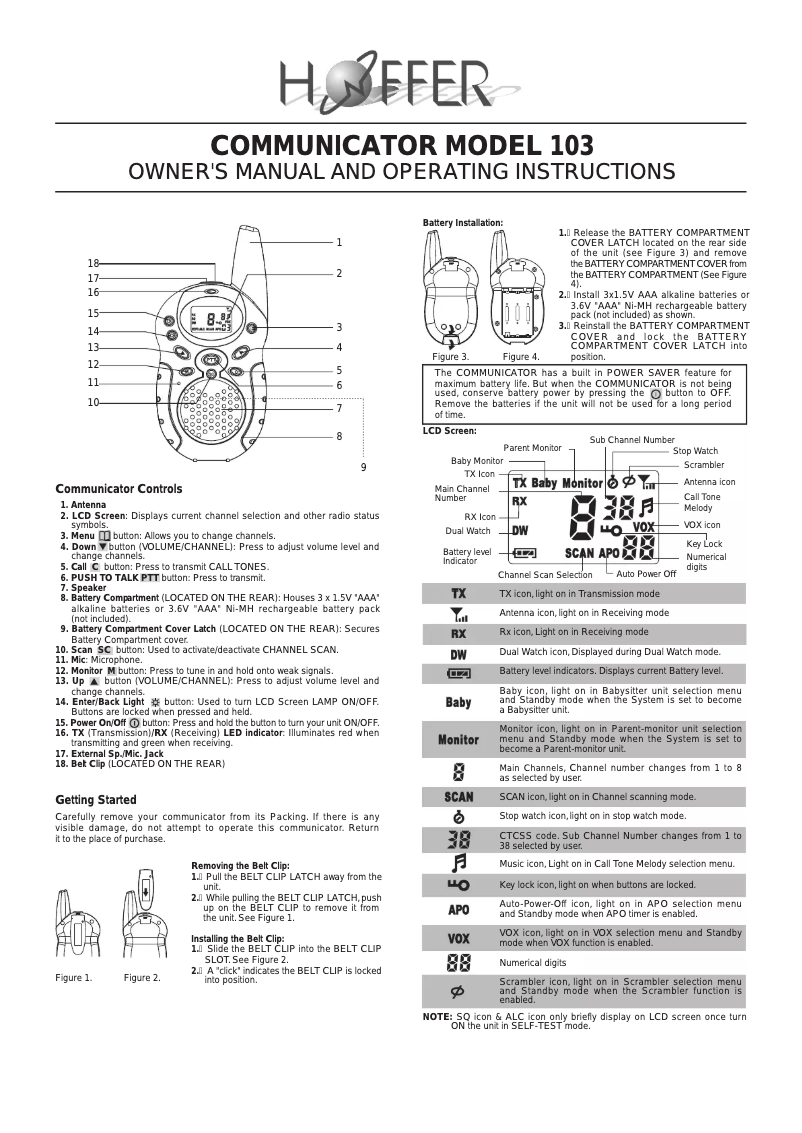 Page 1 de la notice Manuel utilisateur Hoffer 103