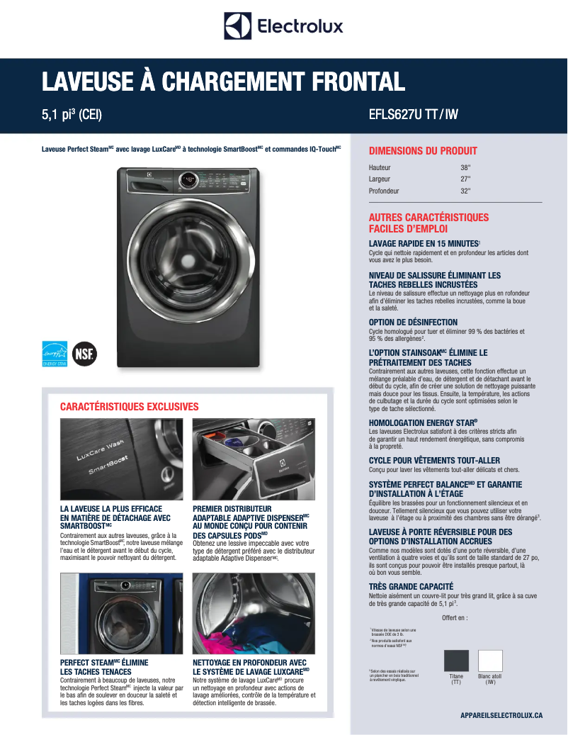 Página 1 del manual Ficha técnica Electrolux EFLS627UTT
