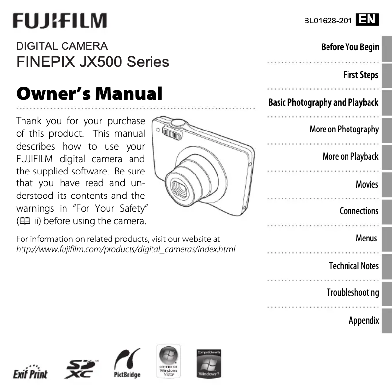 Page 1 de la notice Manuel utilisateur Fujifilm FinePix JX580