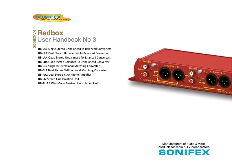 Page 1 de la notice Manuel utilisateur Sonifex Redbox RB-PA2