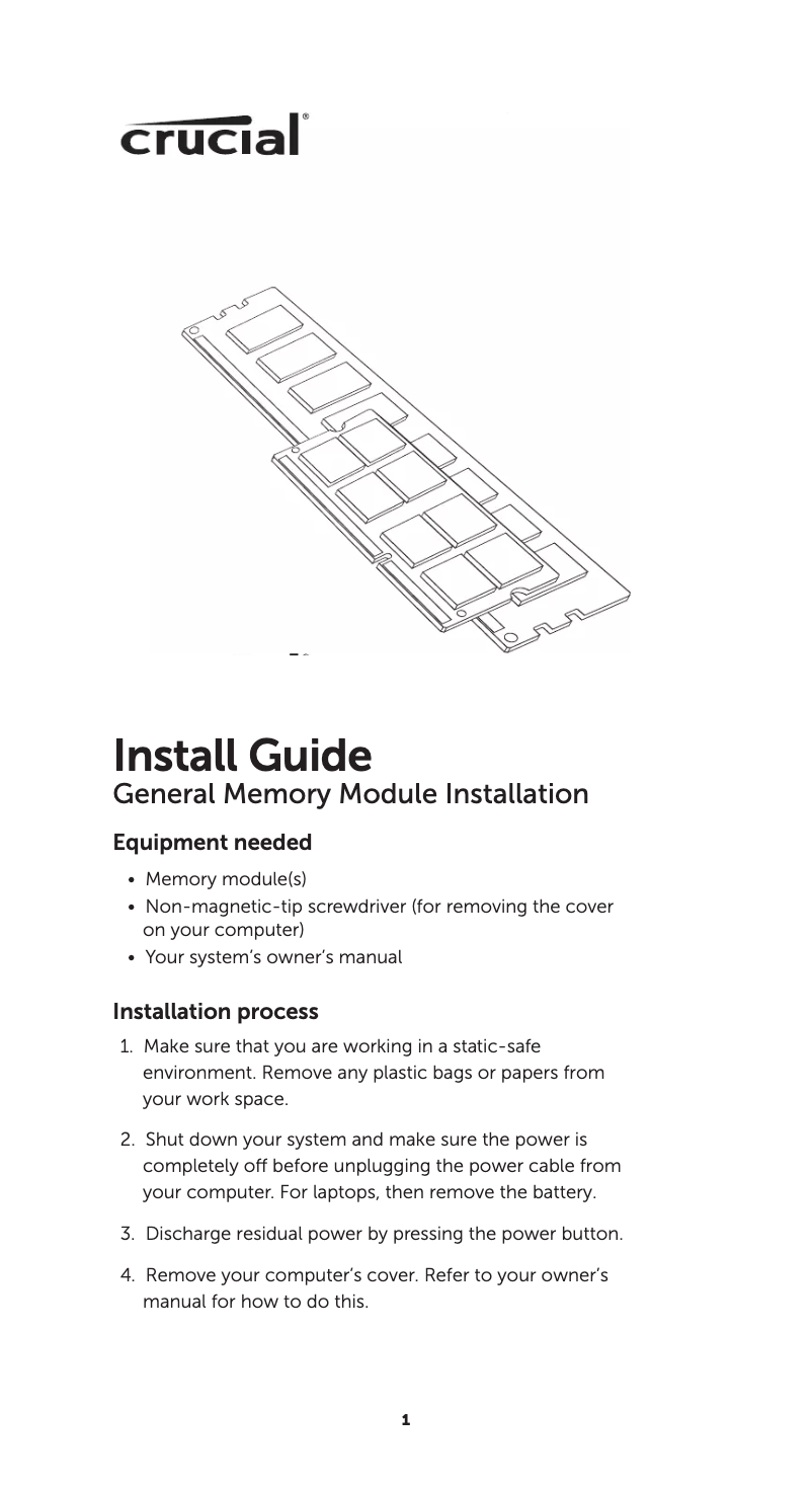Page n°1 - Manuel utilisateur Crucial DDR3-1600 UDIMM