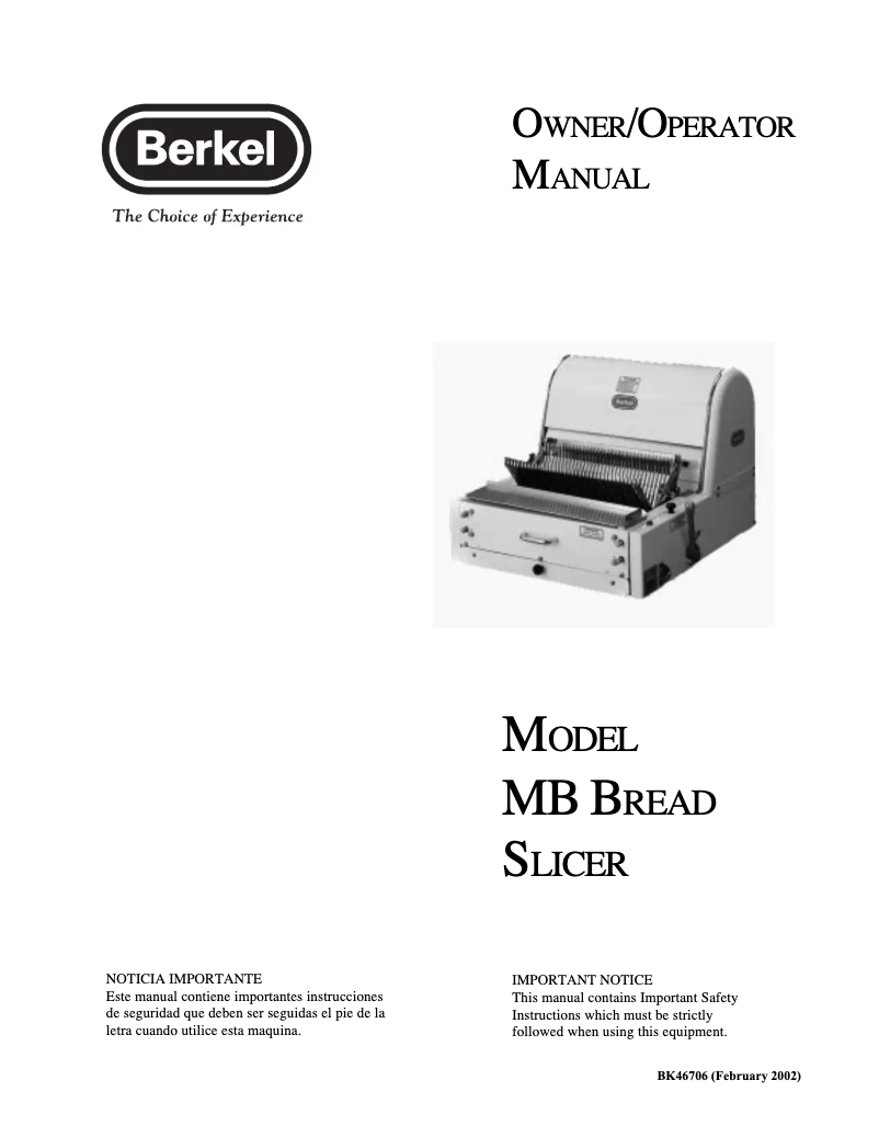 Page n°1 - Manuel utilisateur Berkel MB7
