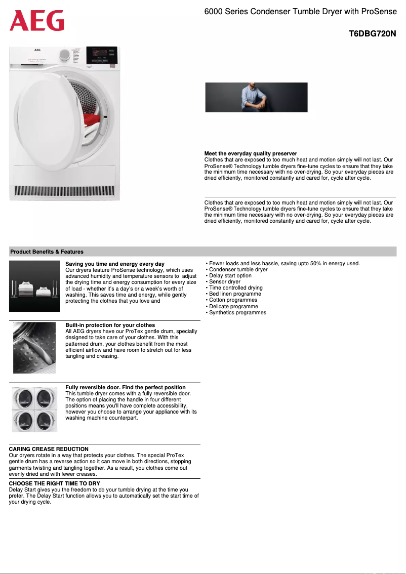 Page 1 de la notice Fiche technique AEG T6DBG720N