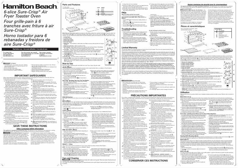 Page n°1 - Manuel utilisateur Hamilton Beach Sure-Crisp 31196F