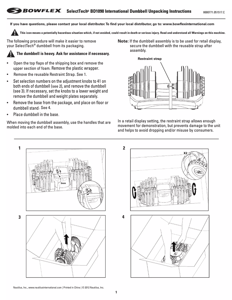 Page n°1 - Manuel utilisateur Bowflex SelectTech BD1090