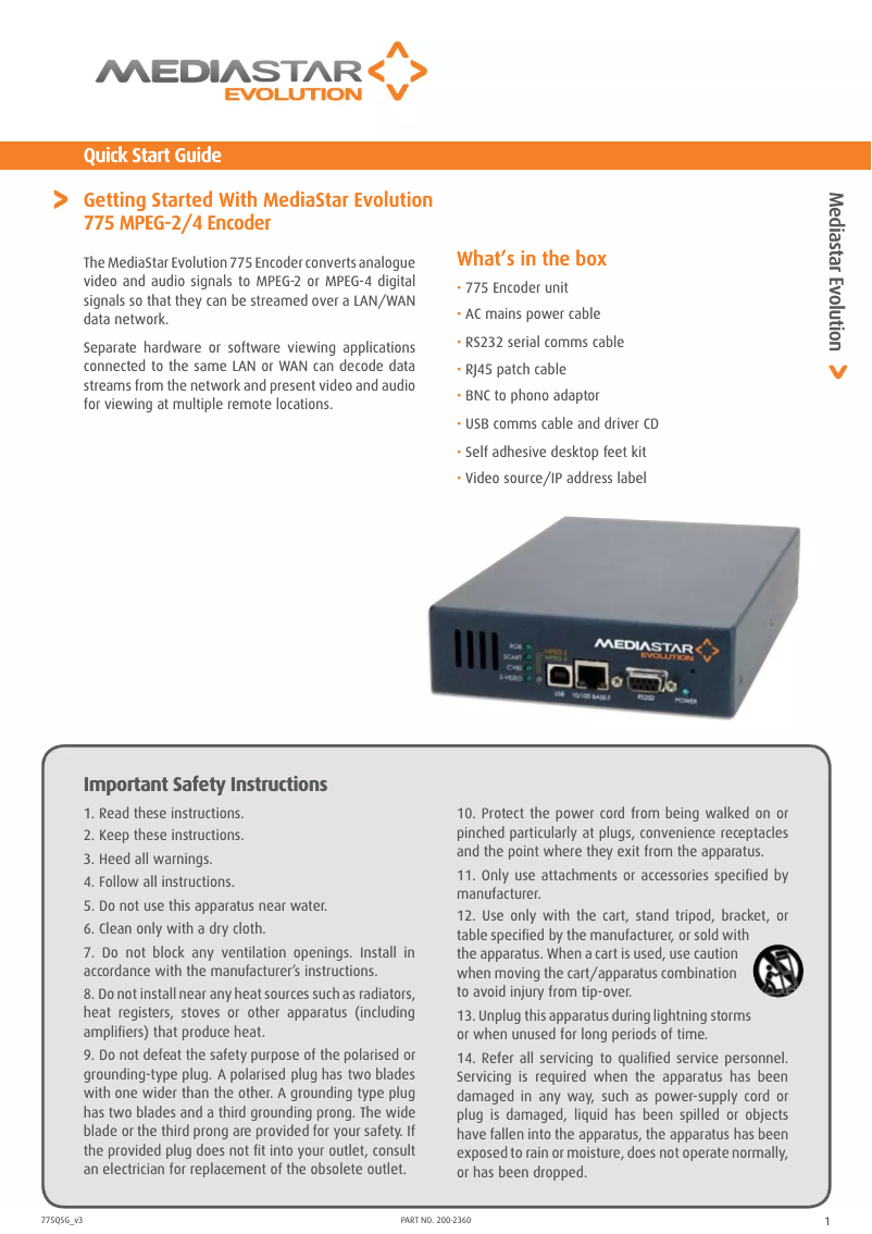 Imagen de la primera página del manual del dispositivo 775 MPEG-2/4