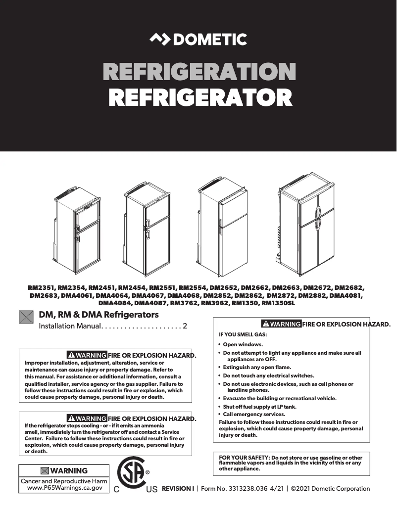 Page 1 de la notice Manuel utilisateur Dometic RM 3962F