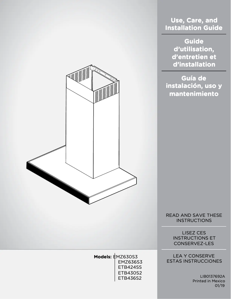 Page n°1 - Manuel utilisateur Elica MEZZANO PRF0135052A
