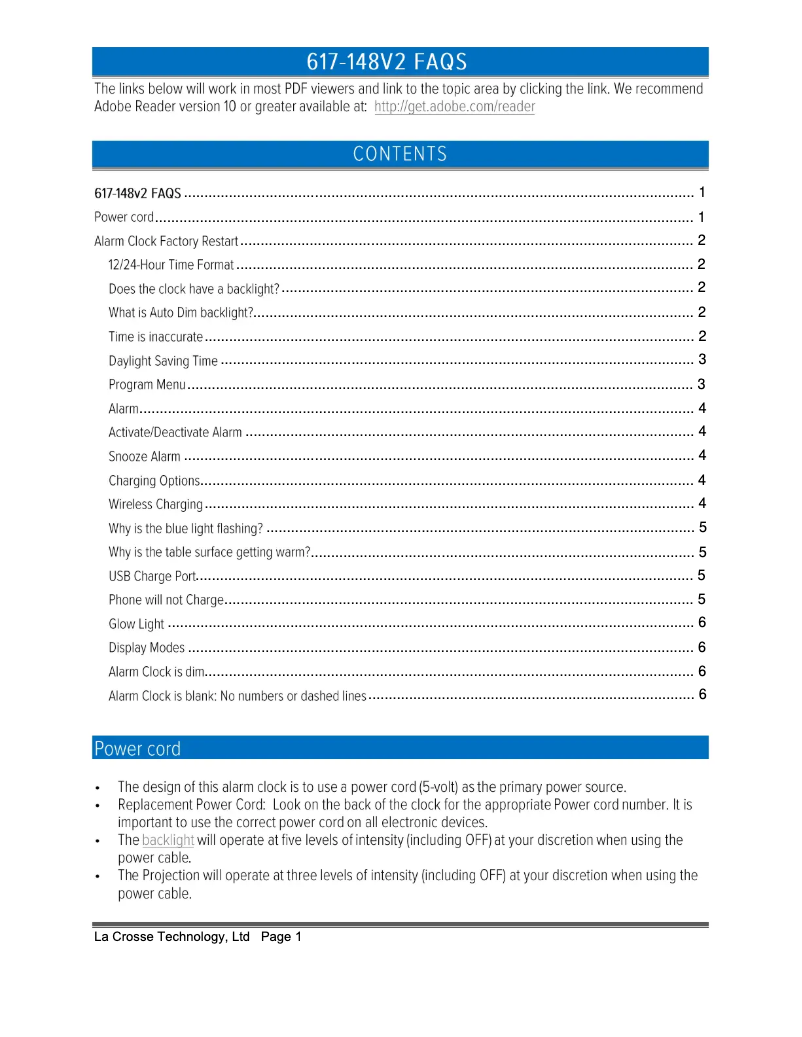 Page 1 de la notice FAQ La Crosse Technology 617-148V2