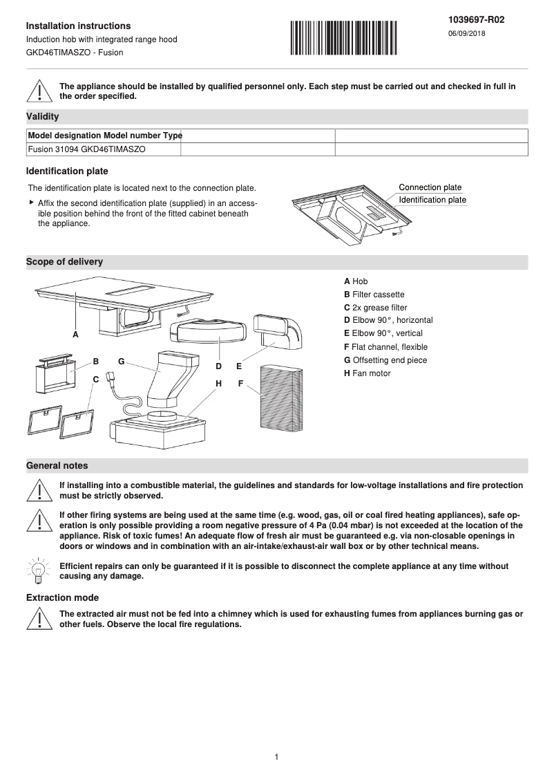 Page n°1 - Guide d'installation V-Zug Fusion GKD46TIMASZO