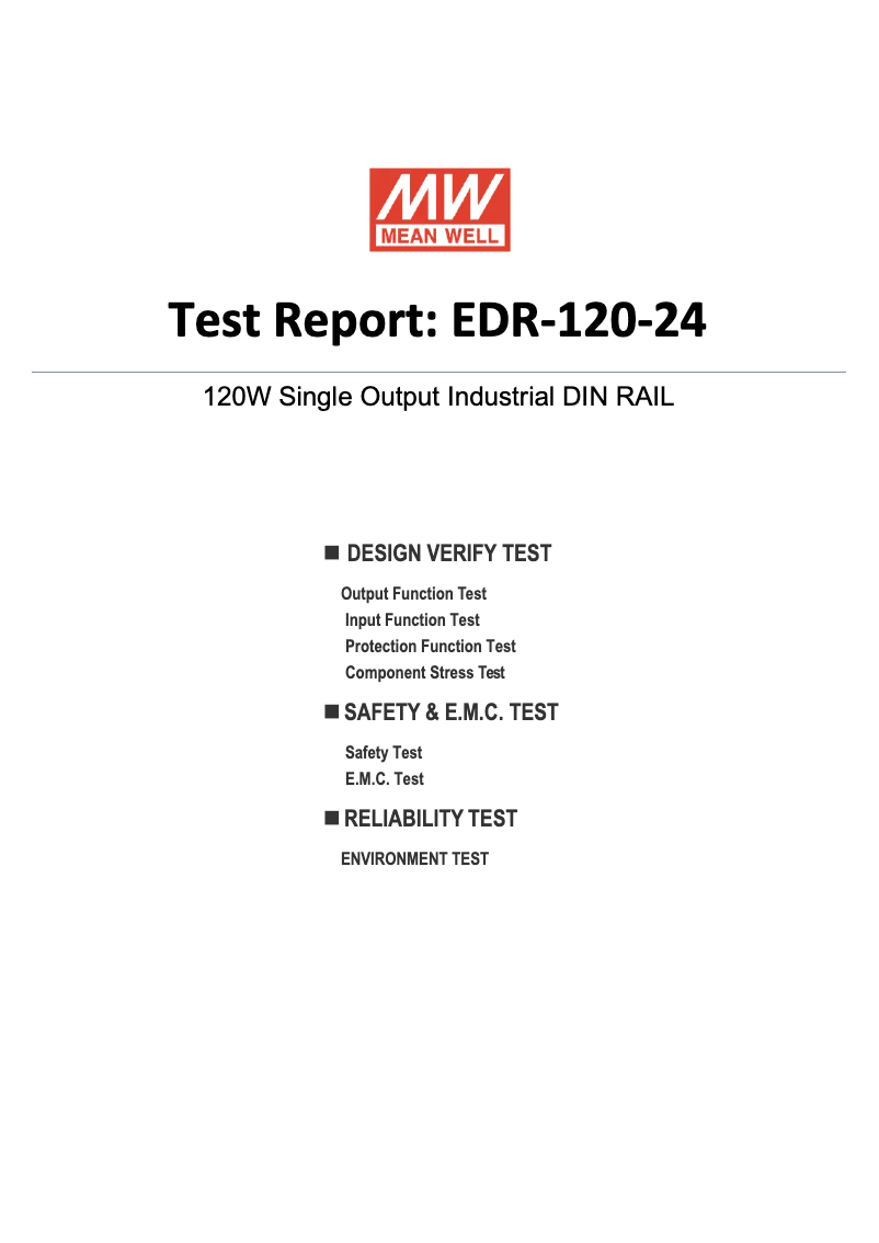 Page 1 de la notice Fiche technique Mean Well EDR-120-24