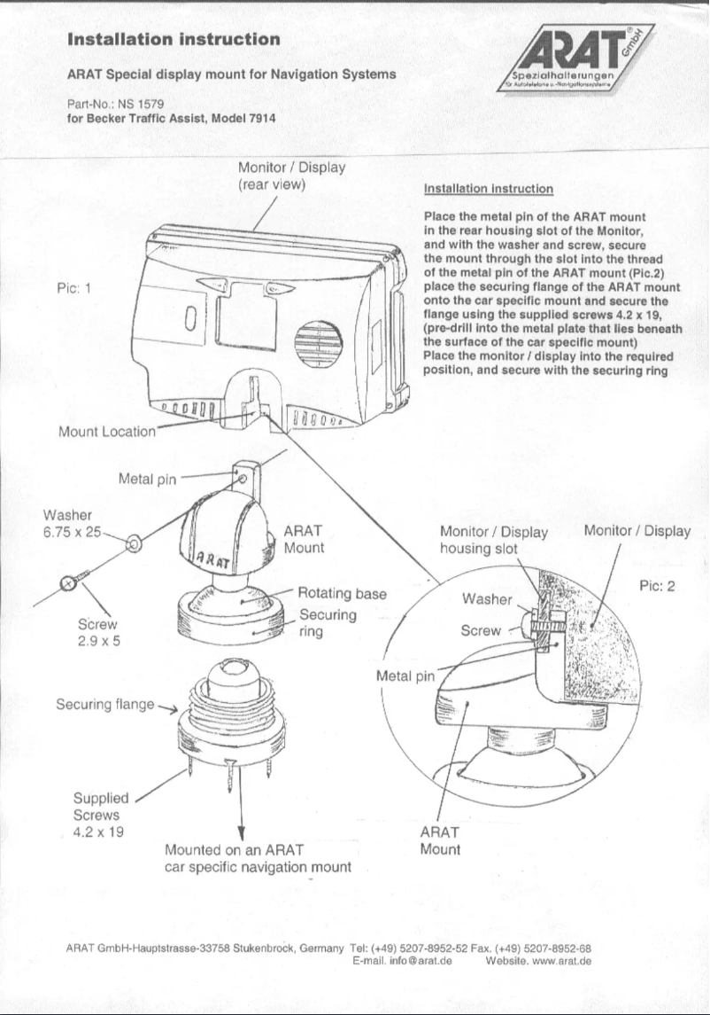 Page n°1 - Manuel utilisateur Arat NS1579