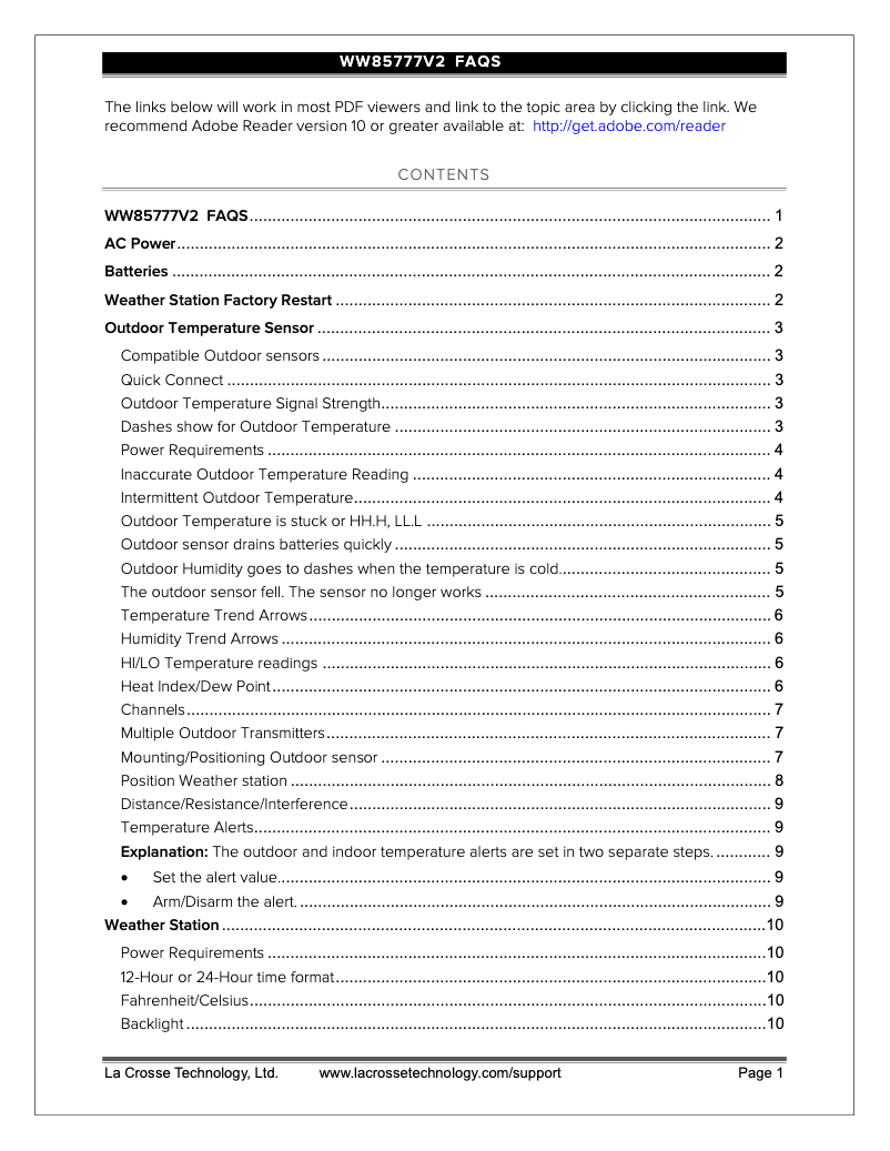 Página 1 del manual Preguntas frecuentes La Crosse Technology WW85777V2