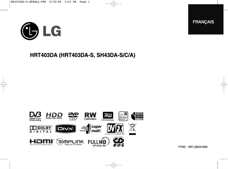 Page 1 de la notice Manuel utilisateur LG HRT403DA