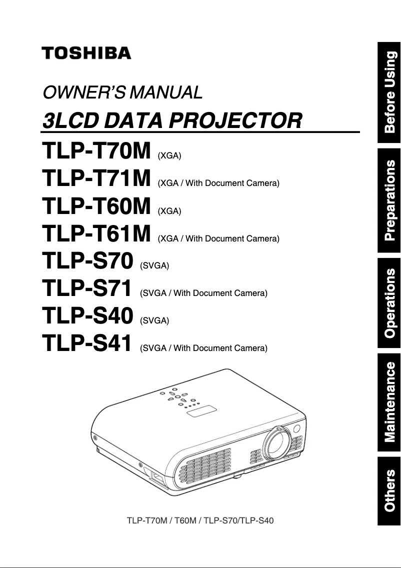 Page n°1 - Manuel utilisateur Toshiba TLP-S70U