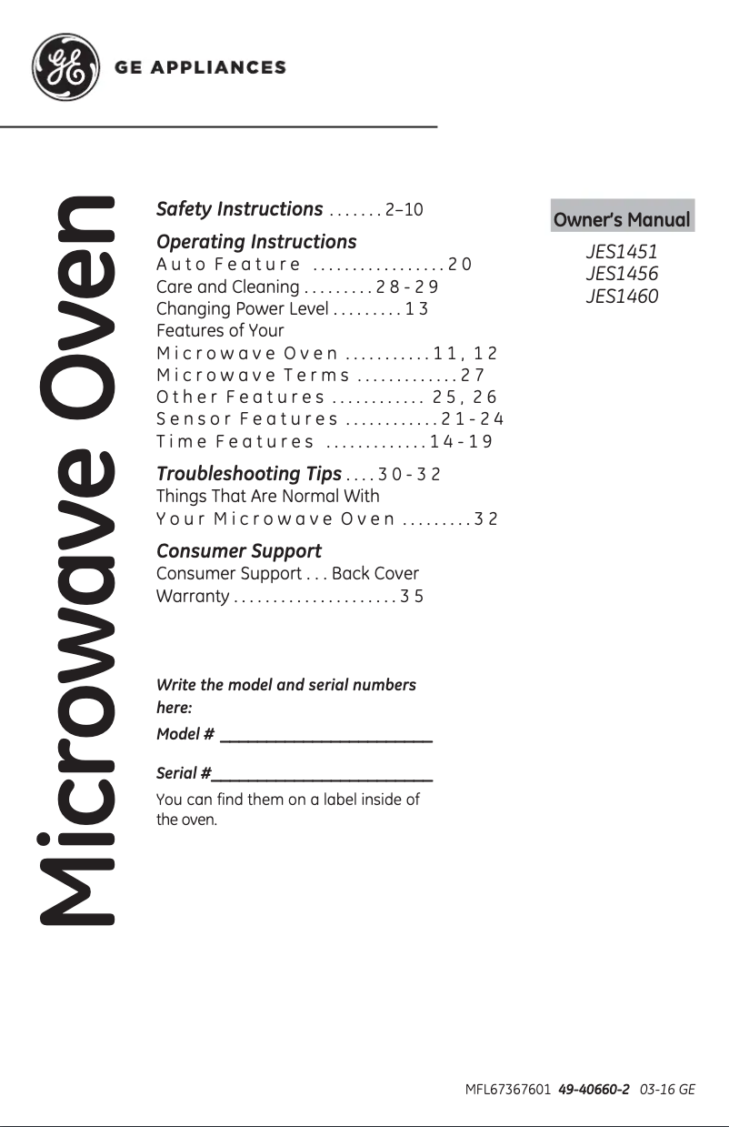 Page n°1 - Manuel d'utilisation et d'entretien GE JES1456DSWW
