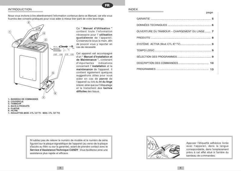 Page n°1 - Manuel utilisateur Candy LB CTL87TVFR