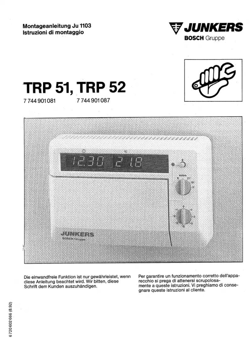 Page n°1 - Manuel utilisateur Junkers TRP 52