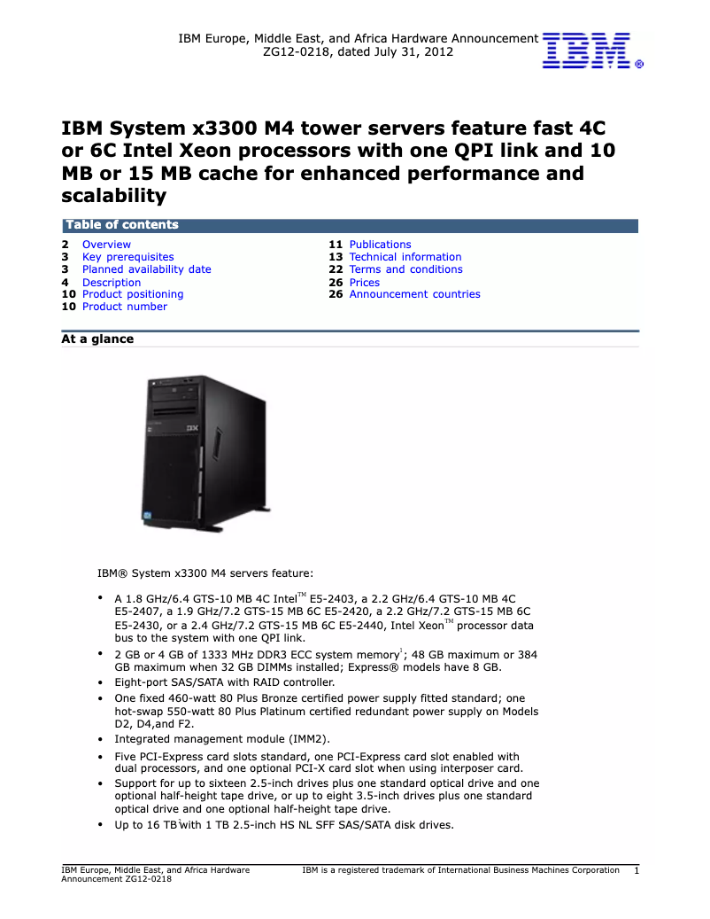 Page 1 de la notice Manuel utilisateur IBM System x 3300 M4