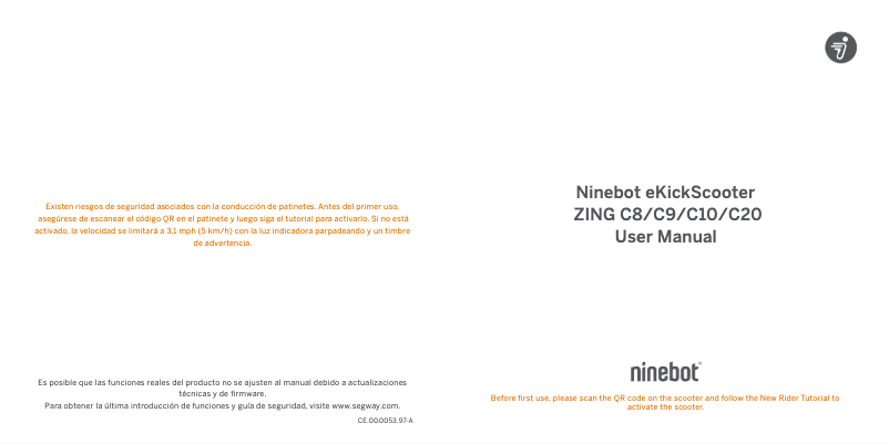 Image de la première page du manuel de l'appareil Ninebot eKickScooter ZING C9