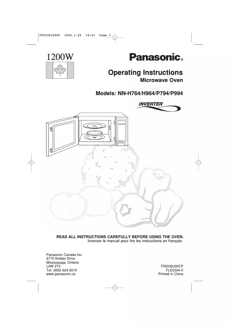 Page 1 de la notice Manuel utilisateur Panasonic NN-P794