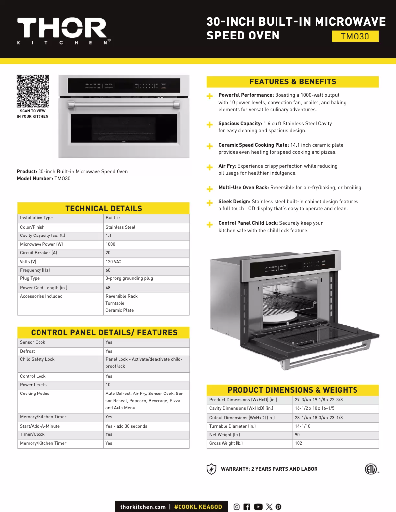 Página 1 del manual Ficha técnica Thor TMO30