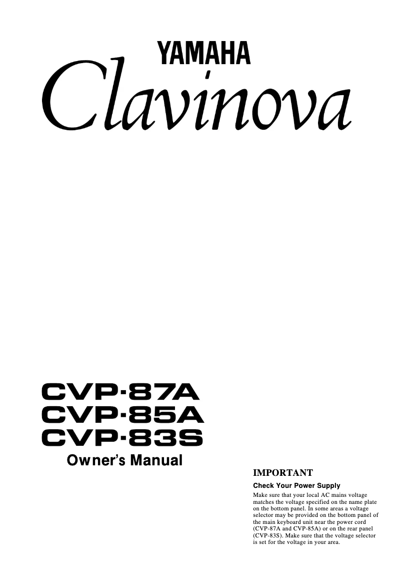 Page n°1 - Manuel utilisateur Yamaha Clavinova CVP-85A