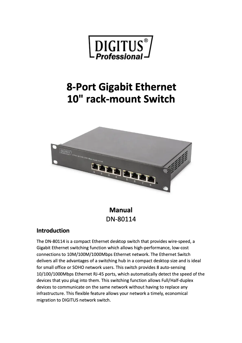 Image de la première page du manuel de l'appareil DN-80114