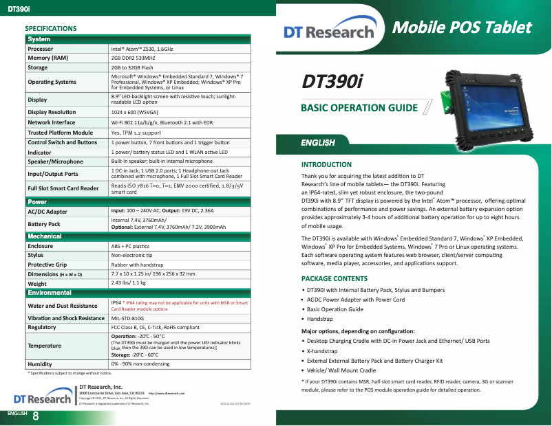 Page n°1 - Manuel utilisateur DT Research DT390i