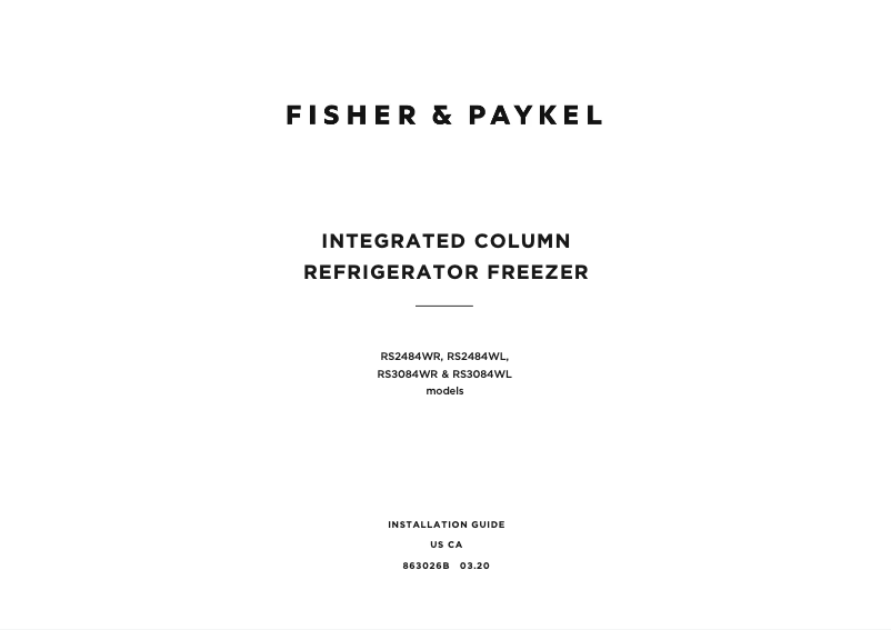 Page 1 de la notice Guide d'installation Fisher & Paykel RS2484WLU1