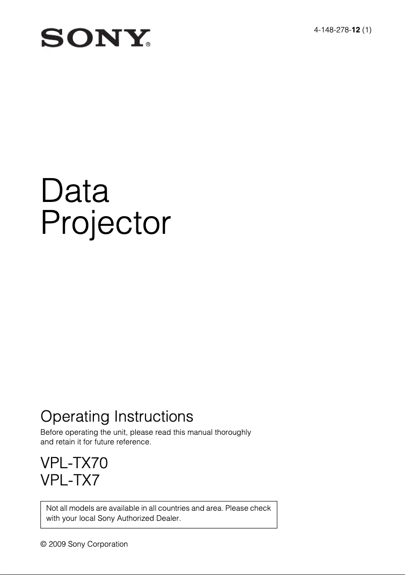 Page 1 de la notice Manuel utilisateur Sony VPL-TX7