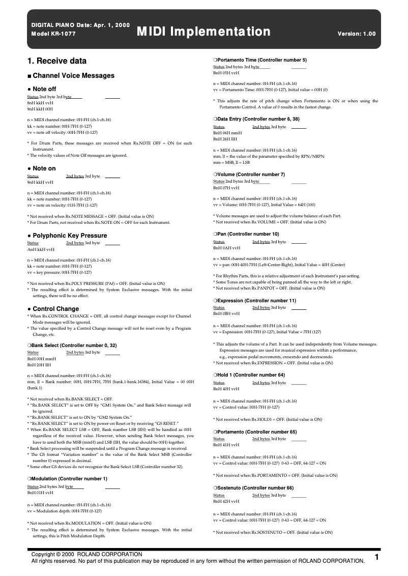 Image de la première page du manuel de l'appareil KR-1077