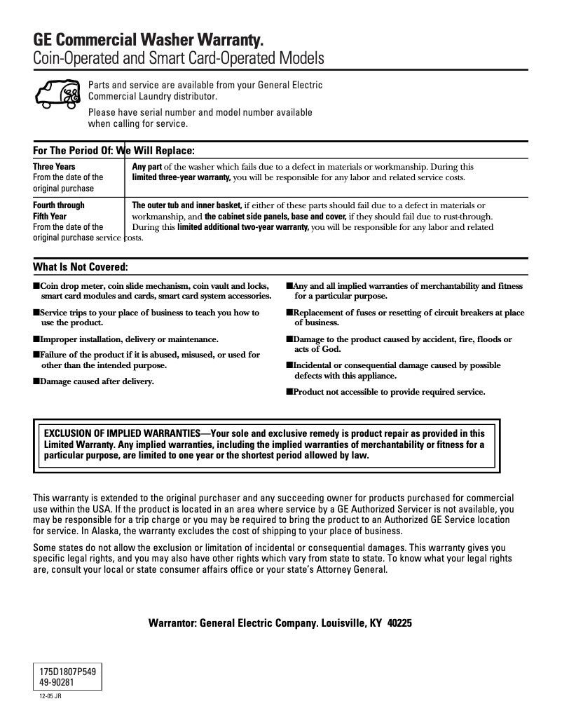 Page 1 de la notice Manuel d'utilisation et d'entretien GE WLCD2050DWC