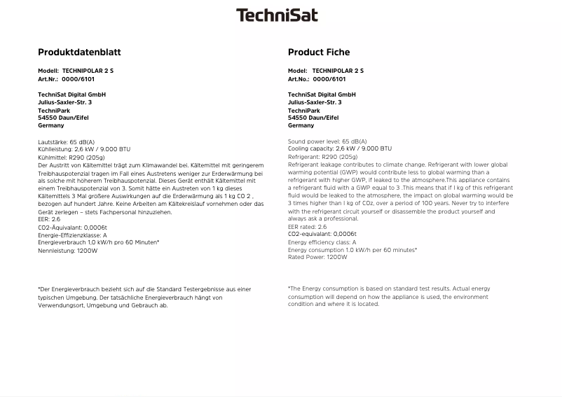 Page n°1 - Fiche technique TechniSat Technipolar 2 S