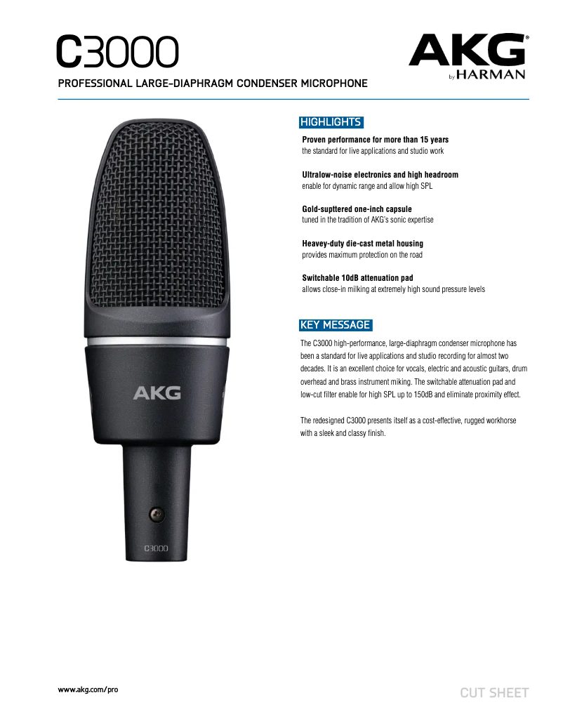 Page 1 de la notice Fiche technique AKG C3000