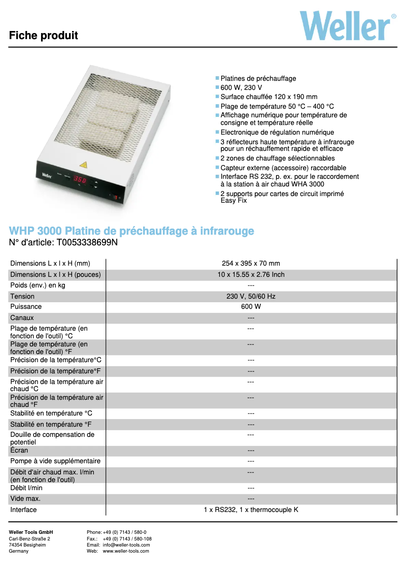 Page n°1 - Fiche technique Weller WHP 3000