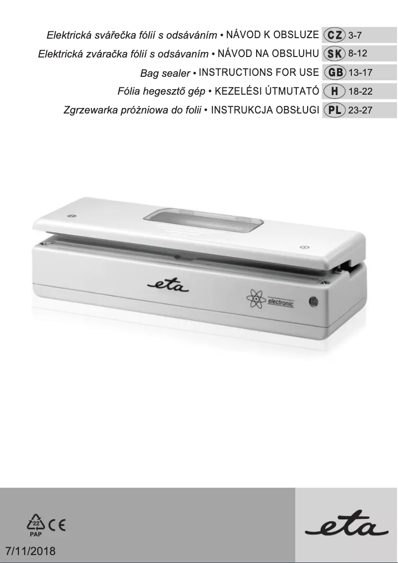 Image de la première page du manuel de l'appareil Electronic 0762 90000