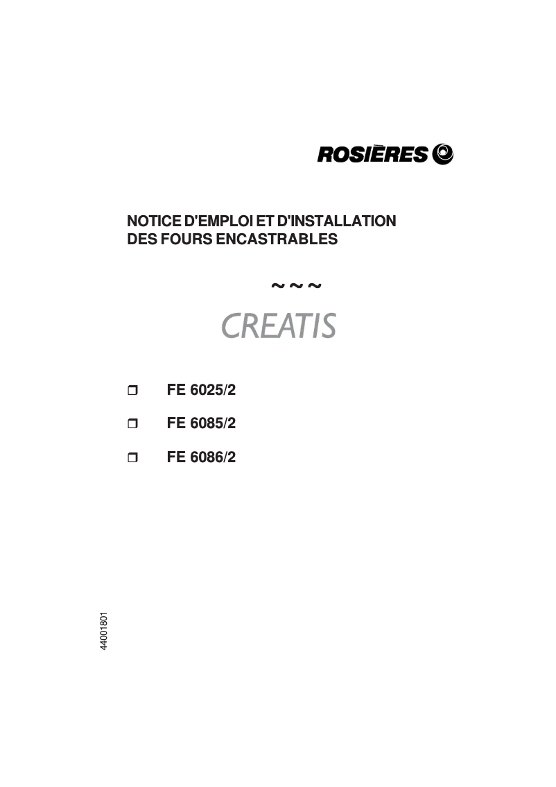 Page 1 de la notice Manuel utilisateur Rosieres FE 6086/2 RB