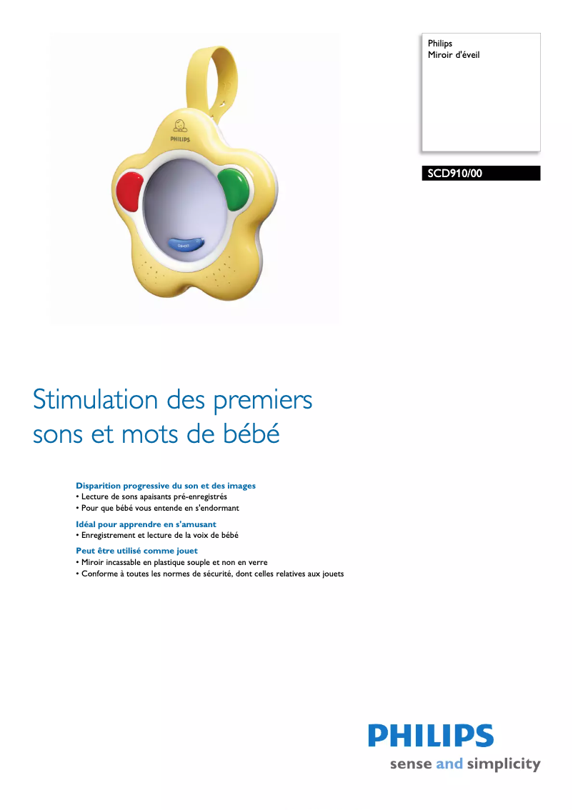 Page 1 de la notice Fiche technique Philips SCD910