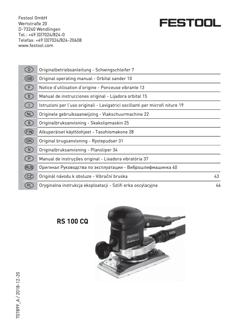 Page 1 de la notice Manuel utilisateur Festool RS 100 CQ-Plus