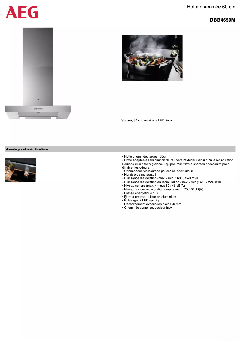 Page 1 de la notice Fiche technique AEG DBB4650M