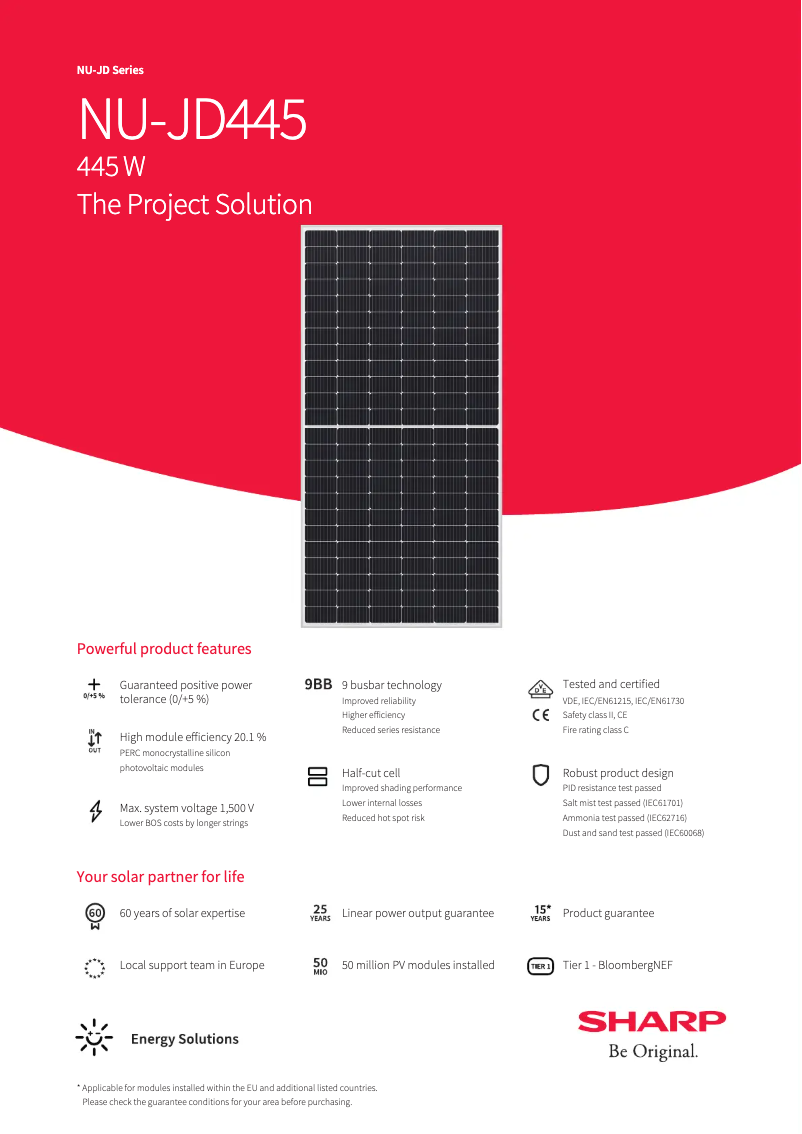 Page 1 de la notice Fiche technique Sharp NUJD445