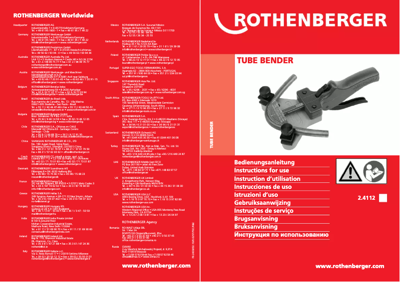 Page 1 de la notice Manuel utilisateur Rothenberger Tube Bender