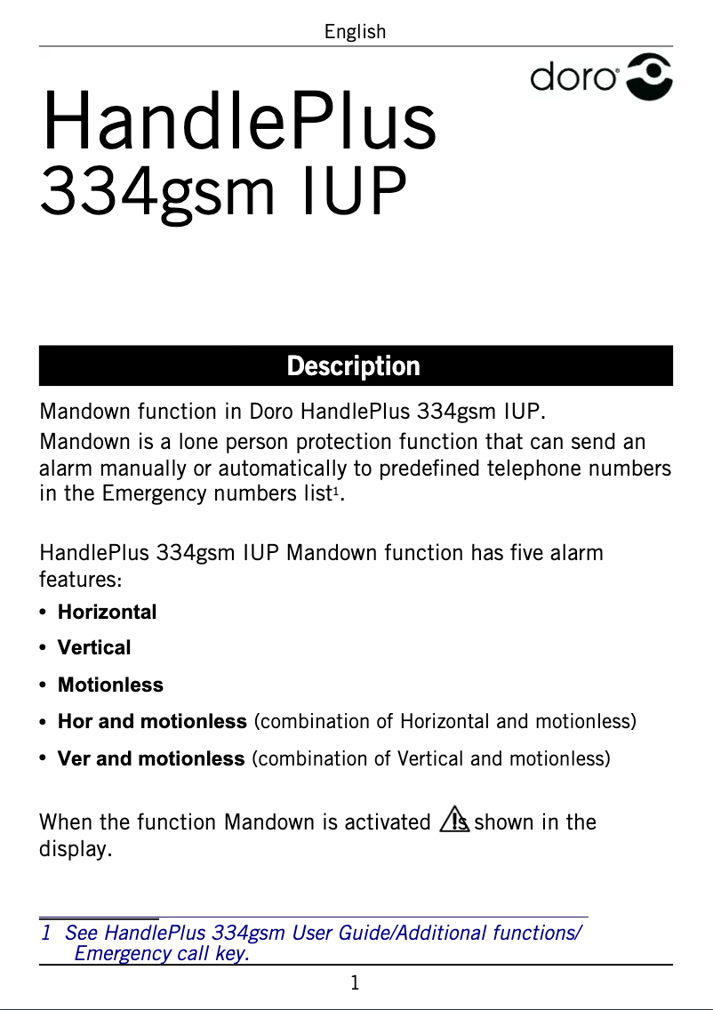 Page 1 de la notice Manuel utilisateur Doro HandlePlus 334gsm IUP