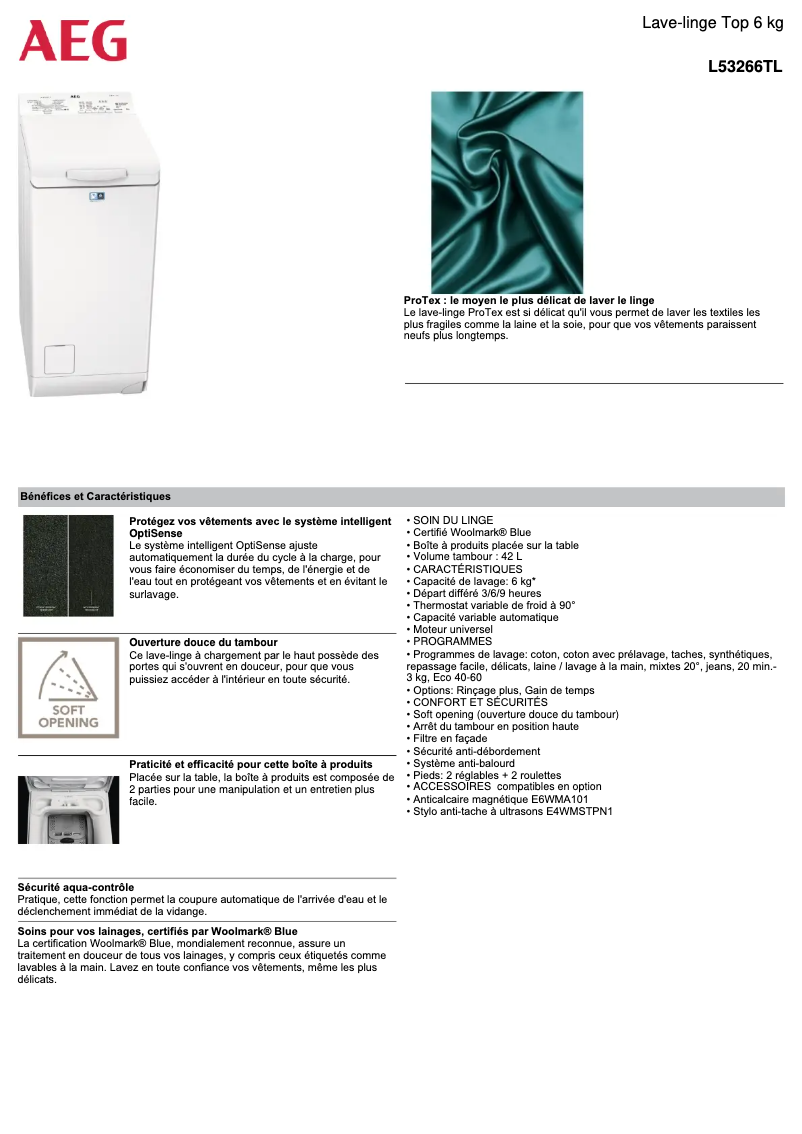 Página 1 del manual Ficha técnica AEG L53266TL
