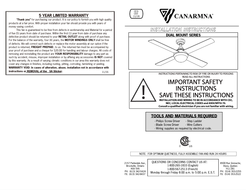 Page n°1 - Manuel utilisateur Canarm Foley CF48FOL4WH