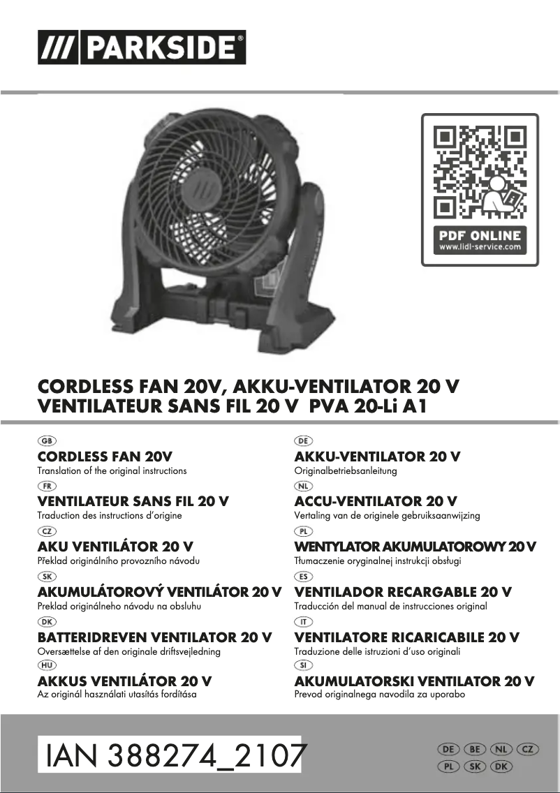 Page 1 de la notice Manuel utilisateur Parkside PVA 20-Li A1