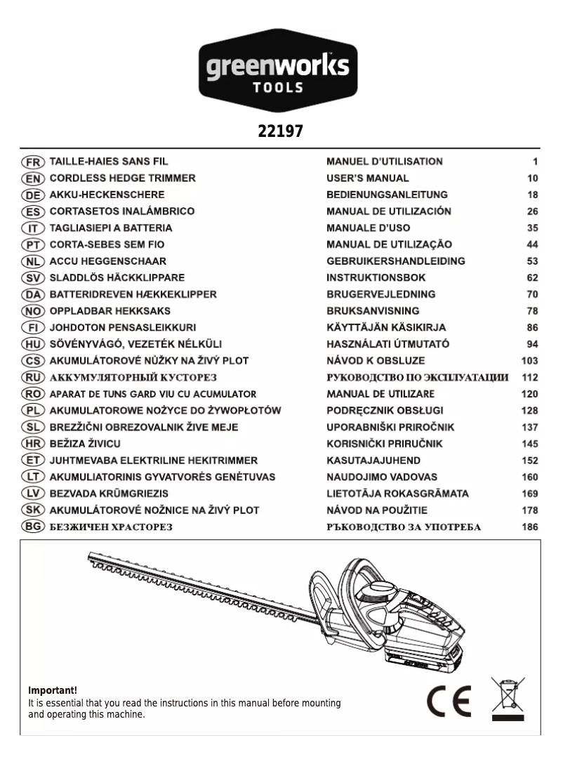 Página 1 del manual Manual de usuario Greenworks 22197