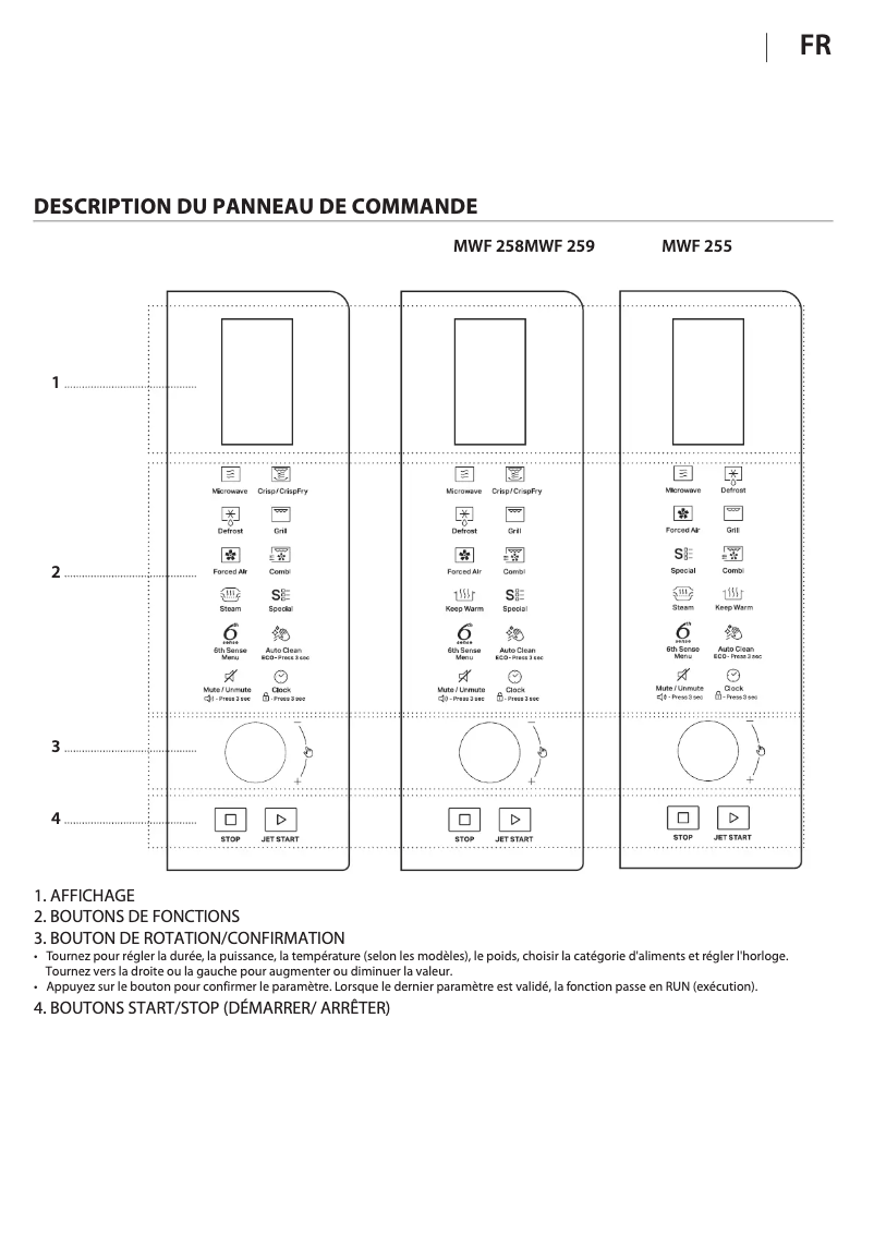 Page 1 de la notice Manuel d'utilisation et d'entretien Whirlpool MWF 255